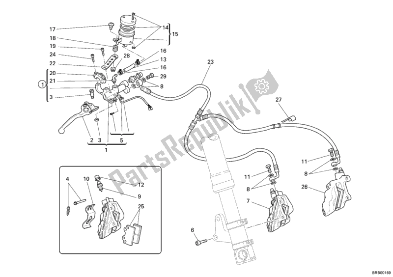 All parts for the Front Brake System of the Ducati Monster S2R 1000 USA 2006